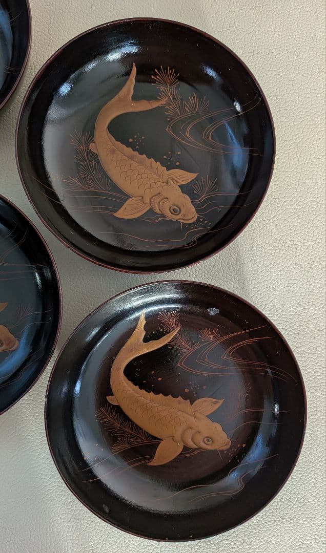 大正時代　魚　蒔絵　小皿　5枚　木製漆器