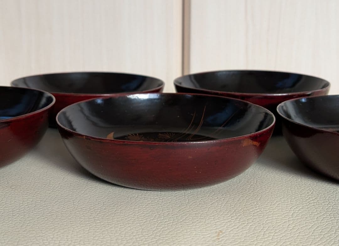 大正時代　魚　蒔絵　小皿　5枚　木製漆器