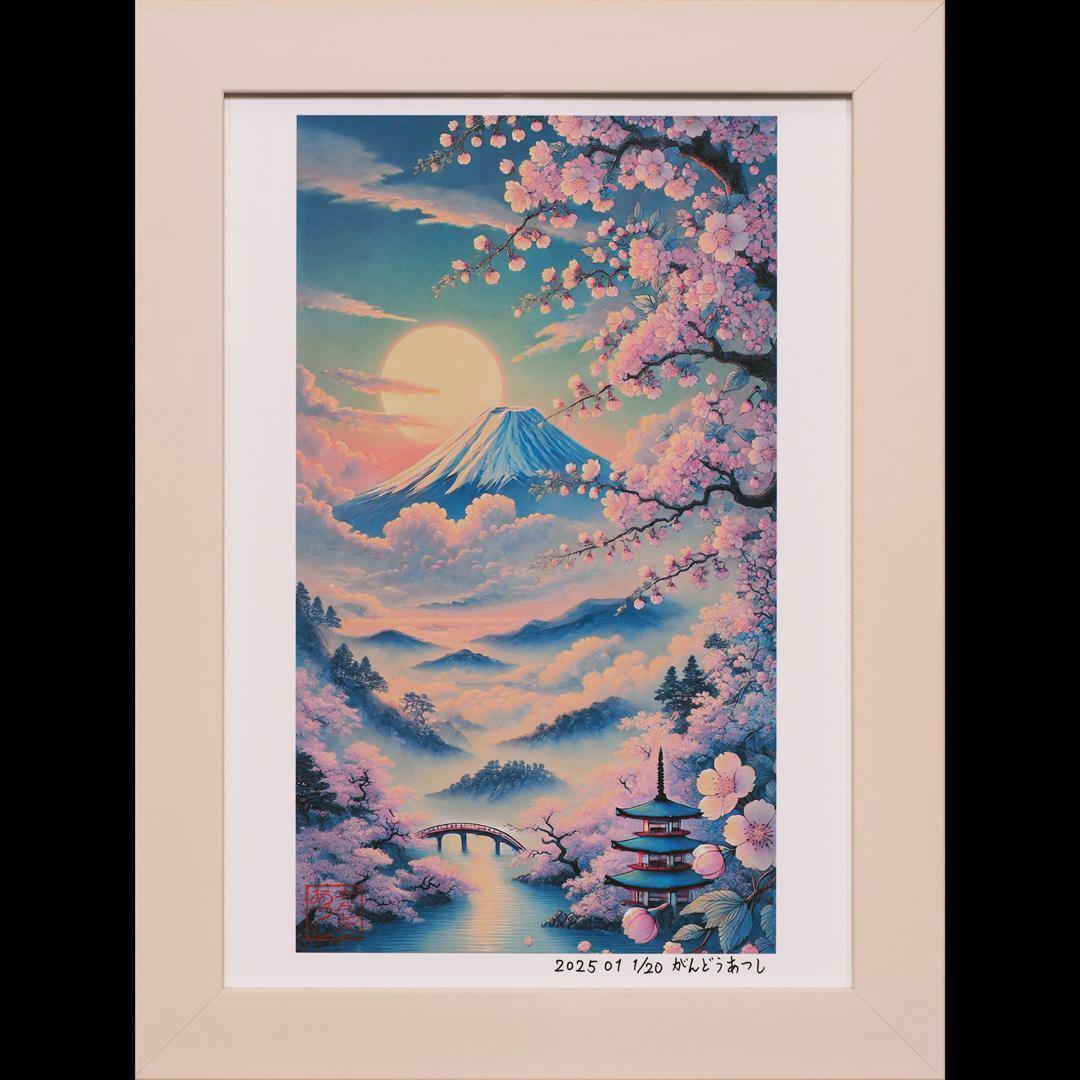 【専用出品】AIデジタルアート●『満月と夜の青富士』『桜富士』がんどうあつし作