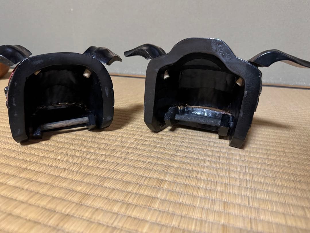 母のお茶道具の仲間たち　 レトロ 獅子頭 雄雌木彫 最大幅21〜25、高13cm