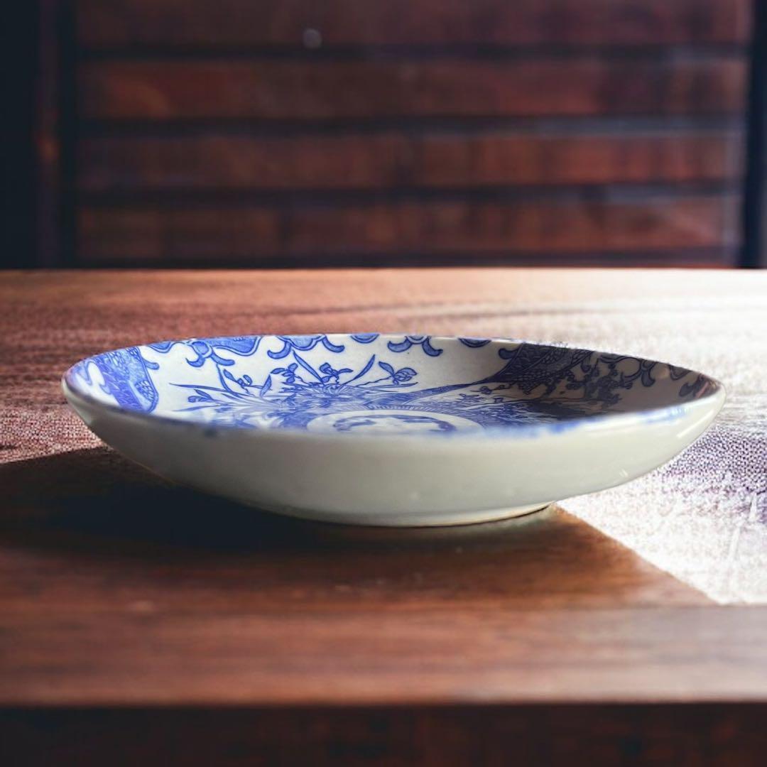 【骨董】古伊万里 小皿 明治期 藍色 ５枚 印判 アンティーク 陶磁器 染付け