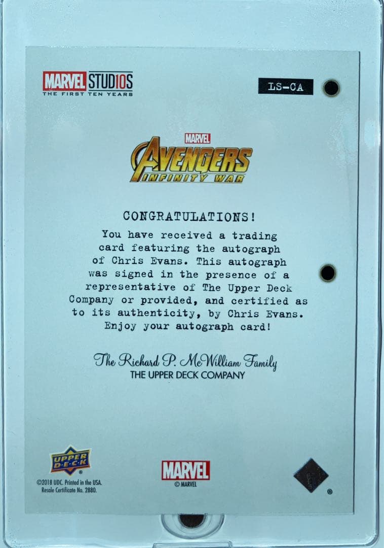 upperdeck marvel クリスエヴァンス カード サイン 直筆