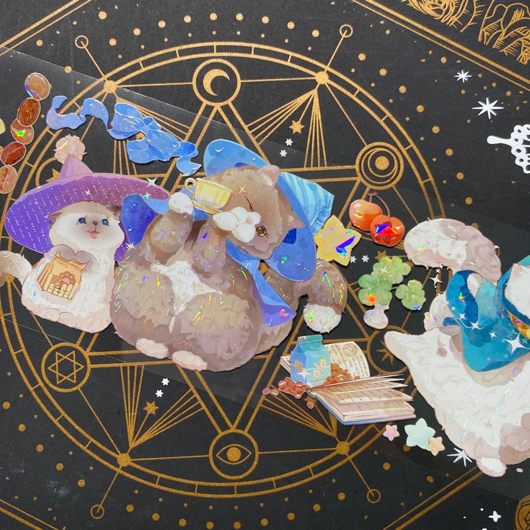 【9191】海外　マステ　中古巻　貝殻光マスキングテープ　猫　動物系