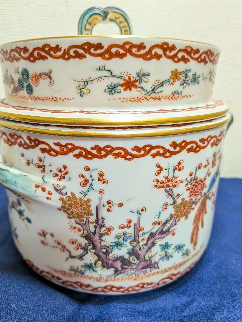 19世紀　フランス　シャンティイ窯　色絵松竹梅鳥紋　柿右衛門写　スープチュリーン