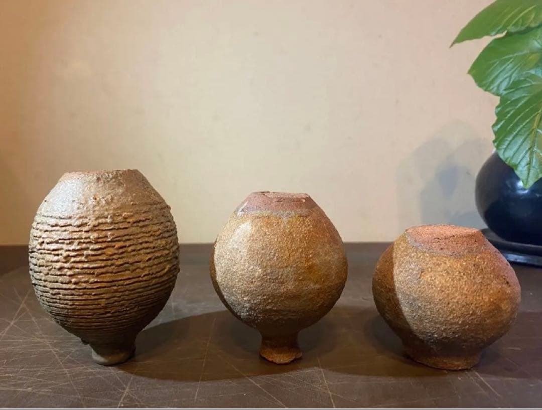 アンティーク　美品ブルナイ　小花器　極小唐木台座　３種・３点セット レア