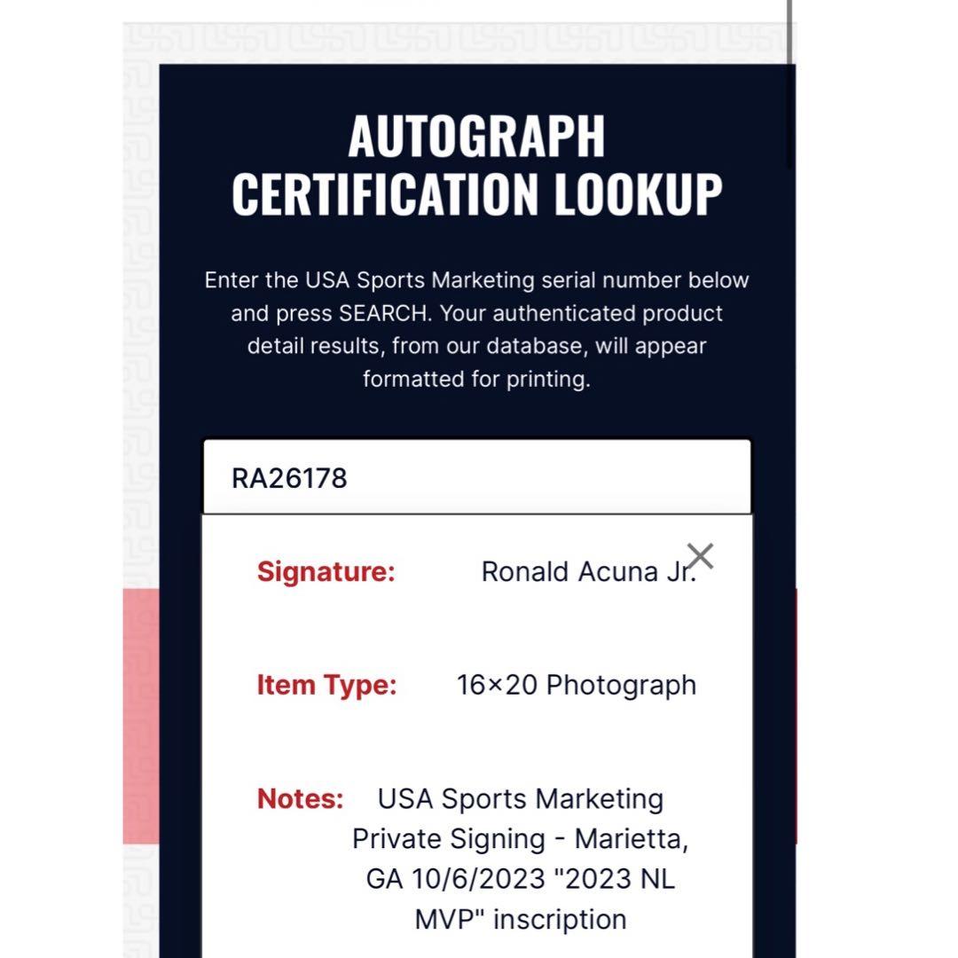 ブレーブス アクーニャJr 直筆サインフォト 2023 NL MVP 証明付