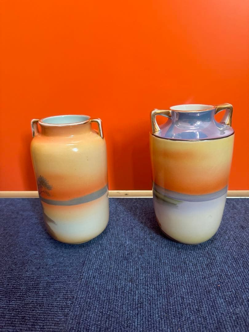 1843  オールドノリタケ　双耳風景図　花瓶   2客　時代物