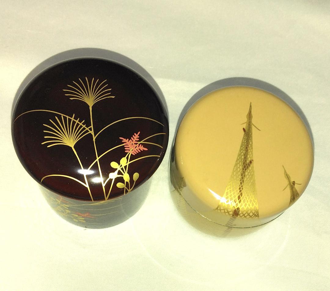 茶道具　中村湖彩作　四季棗の内　夏棗網干蒔絵白棗　秋棗秋草蒔絵秋棗　二点　美品！