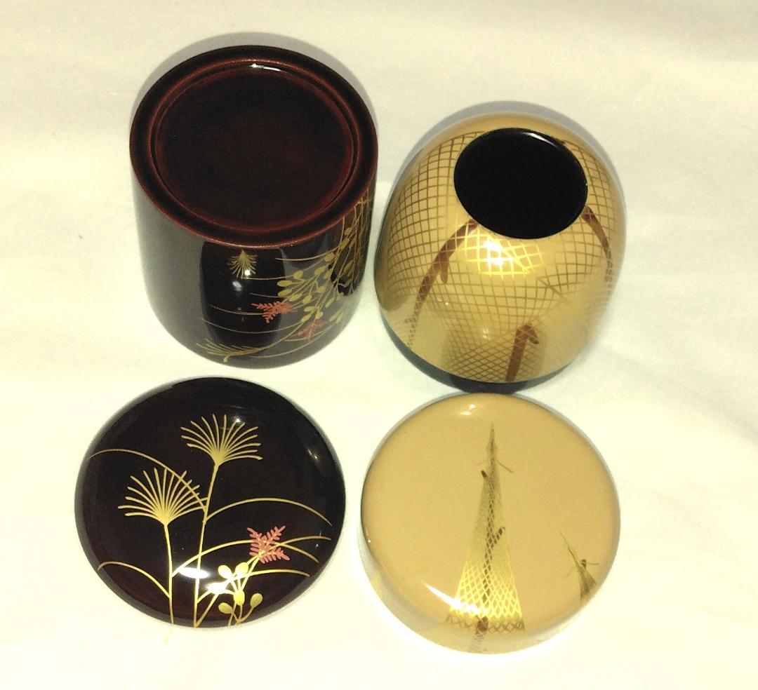 茶道具　中村湖彩作　四季棗の内　夏棗網干蒔絵白棗　秋棗秋草蒔絵秋棗　二点　美品！