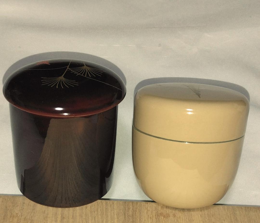 茶道具　中村湖彩作　四季棗の内　夏棗網干蒔絵白棗　秋棗秋草蒔絵秋棗　二点　美品！