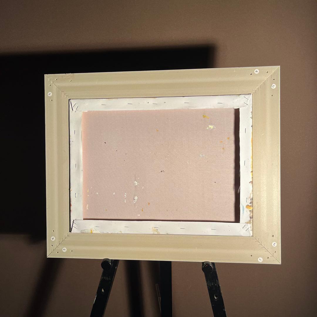 手書き油絵 パリの街角 レストラン 額付き 絵画 インテリア 油彩画