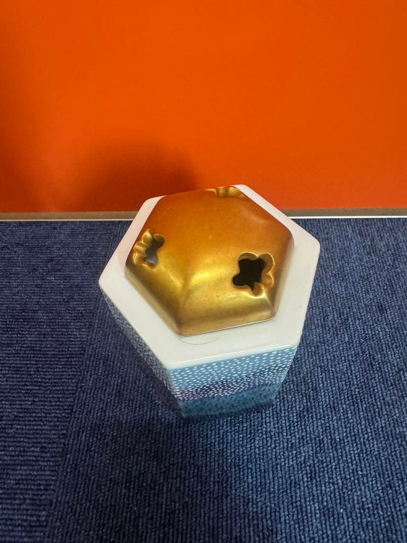 1679 有田焼 藤井朱明作 朝日雪香炉 染付樹海図細密絵付　未使用