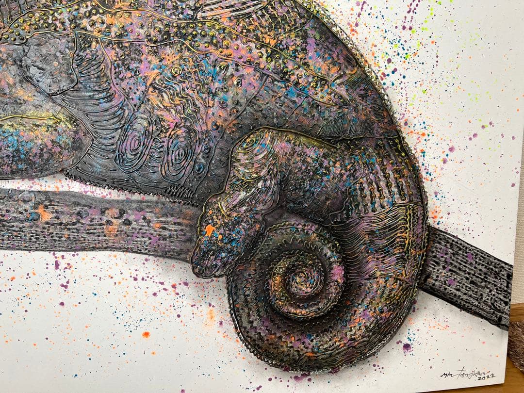 カメレオン アクリル画