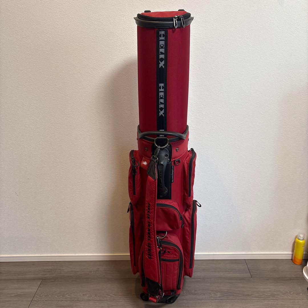【USED】HELIX キャディバッグ レッド キャスター付き ゴルフバッグ