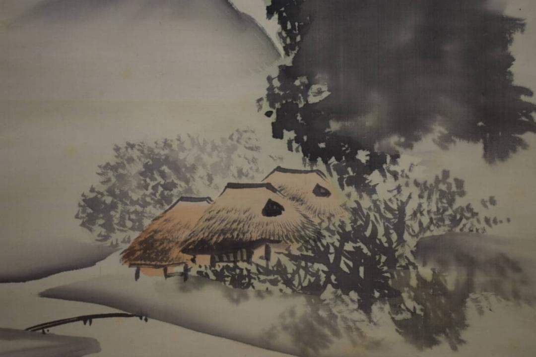 真作/（画）玉雪/（賛）巖谷小波/夏山水図/桐題箱付/布袋屋掛軸HI-182