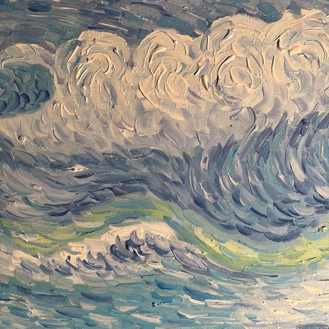 ★秀作★手書き油絵 ゴッホ 糸杉のある麦畑 絵画 額付き インテリア 油彩画