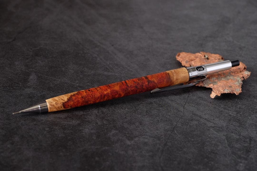 PG5木軸カスタム0187　高村杢工房 製図用シャープペンシル 極上 花梨瘤紅白
