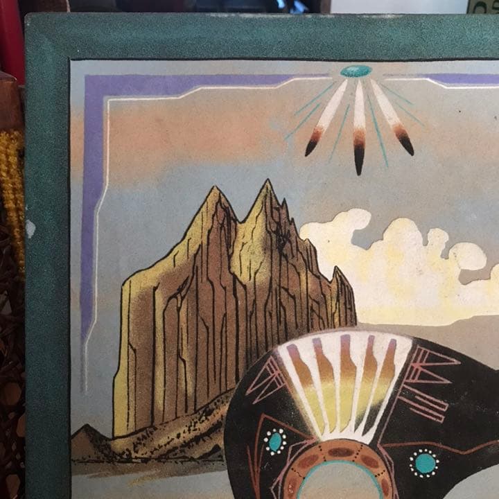 BIG！ネイティブアメリカン熊　砂絵　サンドペイント　USAビンテージ品ナバホ族