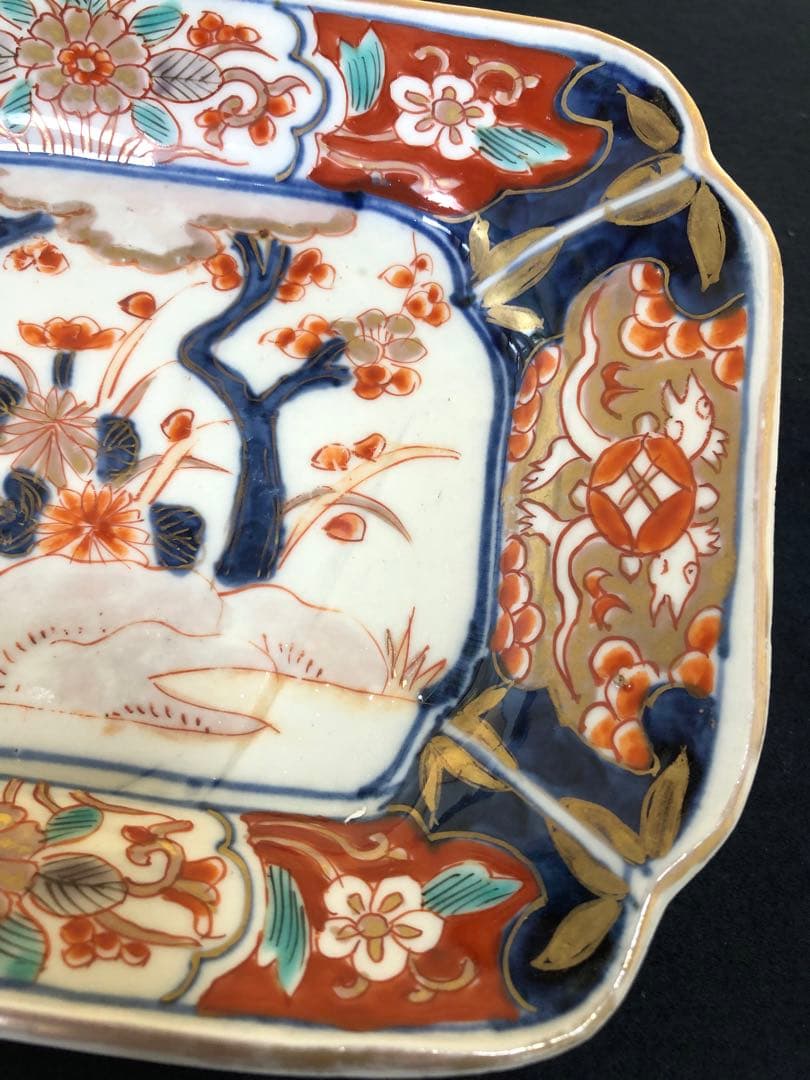 割引❗️《R》伊万里 金彩色絵 花鳥文様 長皿5客 木箱　250725F1