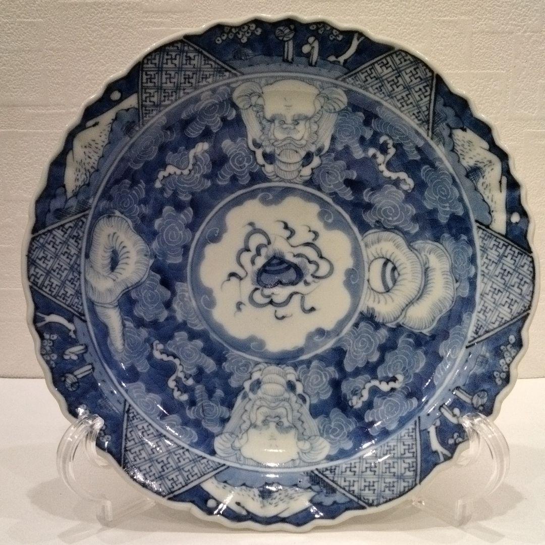 S330-3 中国古玩　南京　清朝古染め付け　皿　N