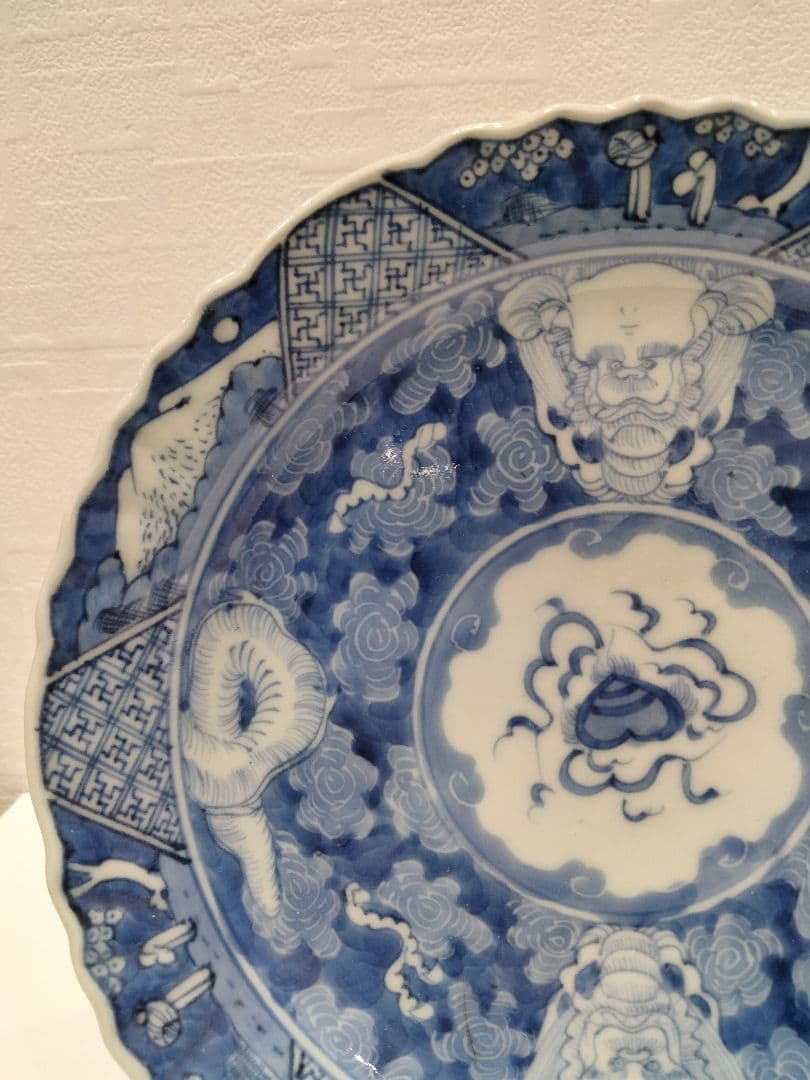 S330-3 中国古玩　南京　清朝古染め付け　皿　N