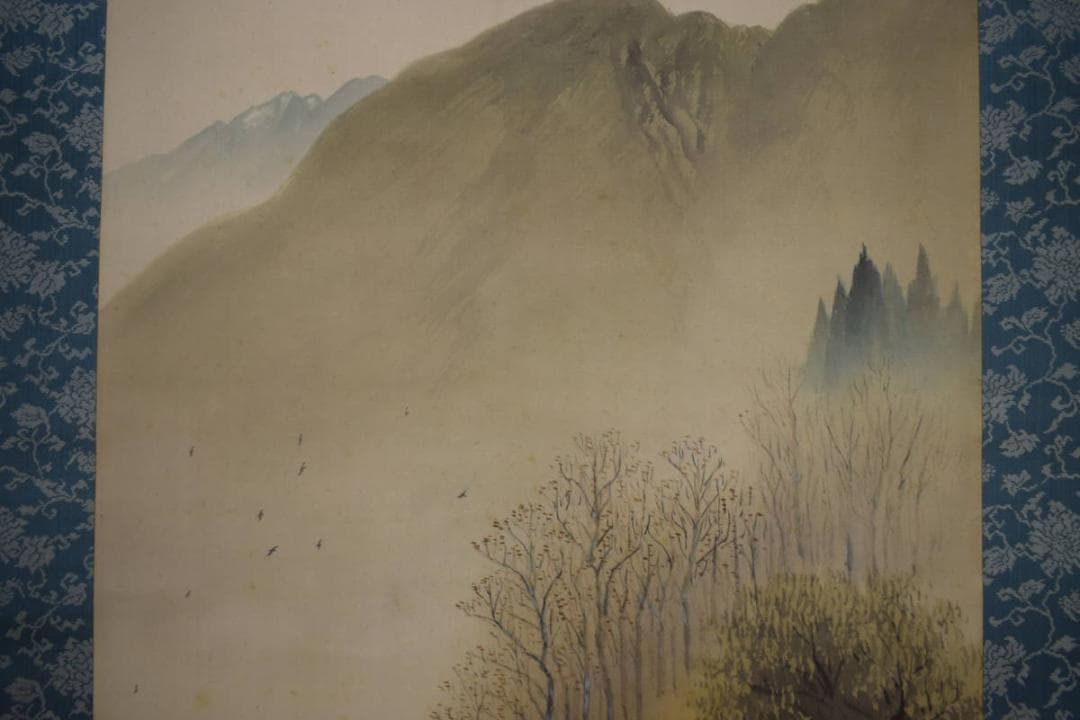 真作/田中頼完/頼章の子/秋渓山水人物図/桐共箱付/布袋屋掛軸HI-337