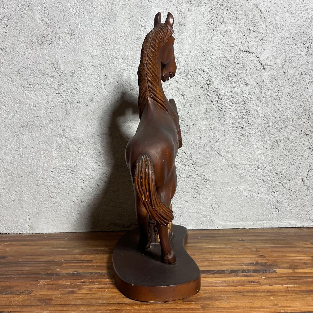 ヴィンテージ 木彫り 馬像 立ち馬 大型オブジェ インテリア 高さ45cm