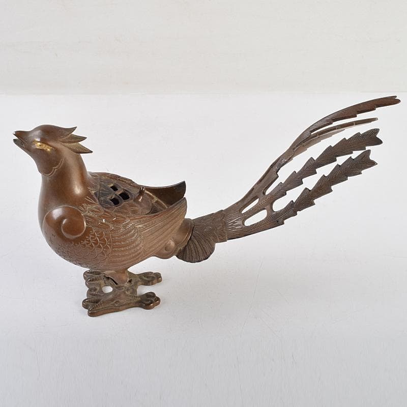 加州金岡宗幸作　鋳銅製　鳳凰香炉　共箱　G　R9516B