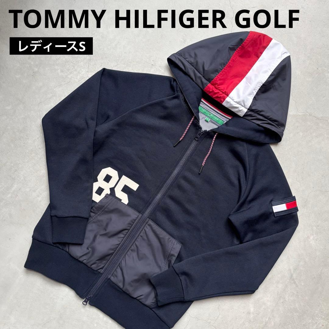 トミーヒルフィガーゴルフ ダブルジップ フード付き パーカー ロゴ S ネイビー