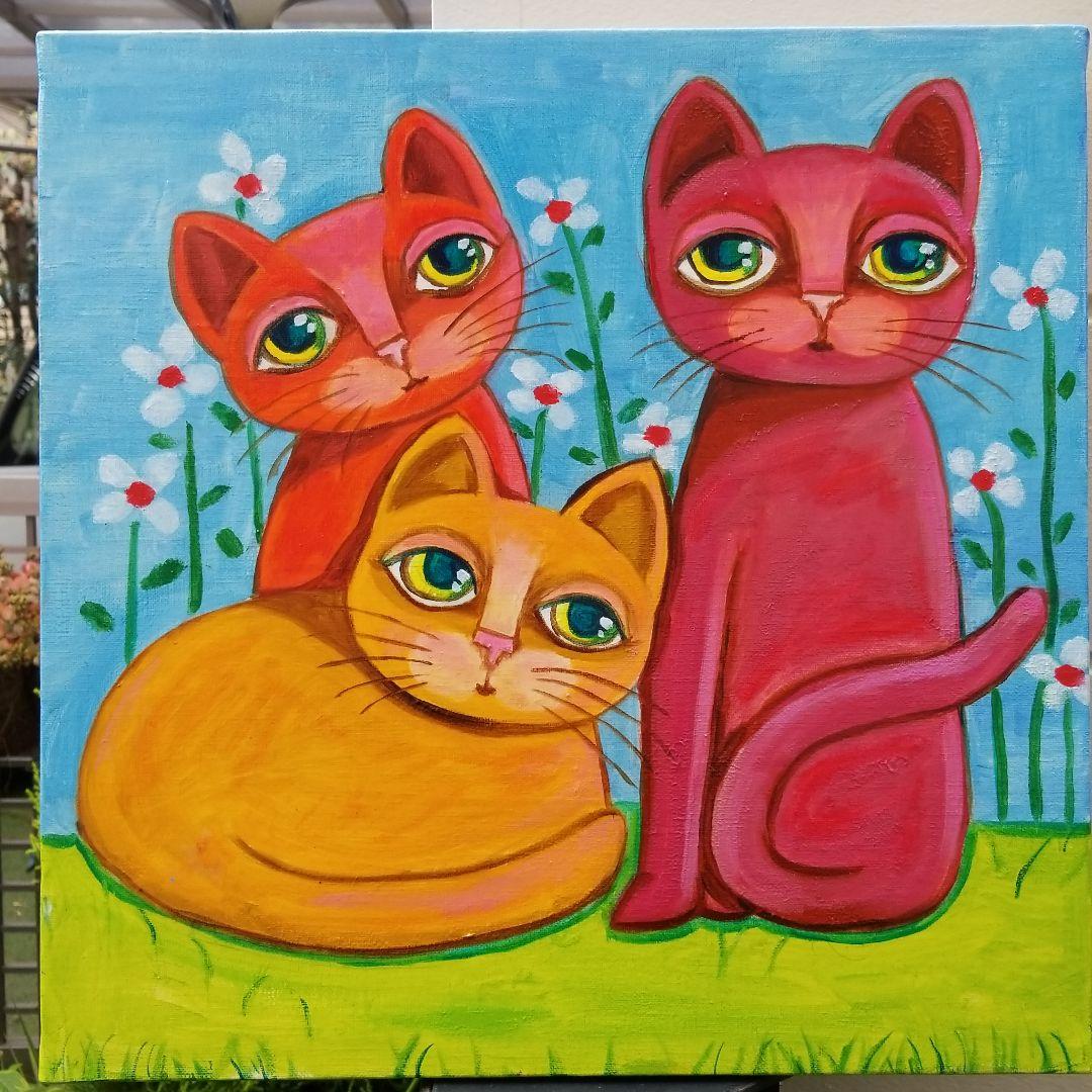 油絵　専用　一緒に眠くなる猫のきょうだい