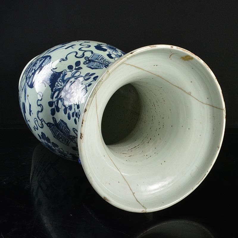 中国　青花　花瓶文　双耳盤口瓶　高さ約58.5cm　M　R6129F