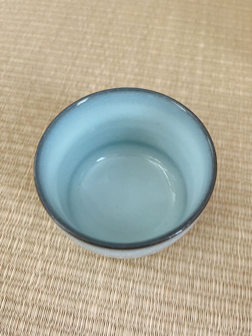 【未使用】小石原焼　人間国宝　福島善三　中野月白瓷ぐい呑　共箱　共布