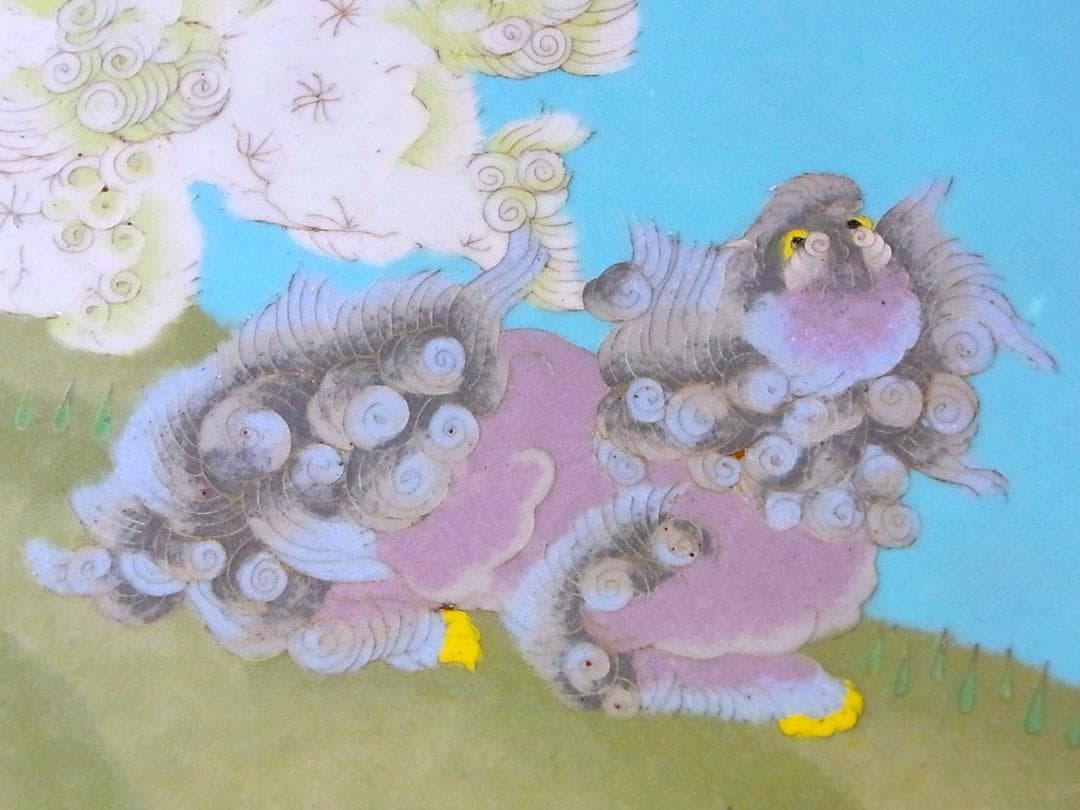 【 E801 】 超名品　明治期尾張七宝上手作品　銀線七宝獅子鳳凰文トレイ