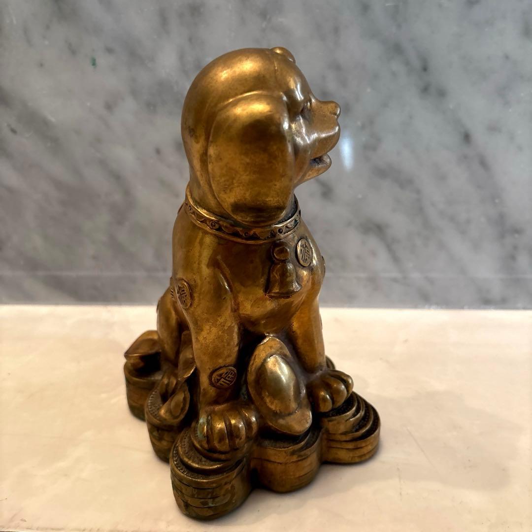 中国アンティーク　ゴールドに輝く可愛らしい犬の子宝祈願の真鍮製のオブジェ