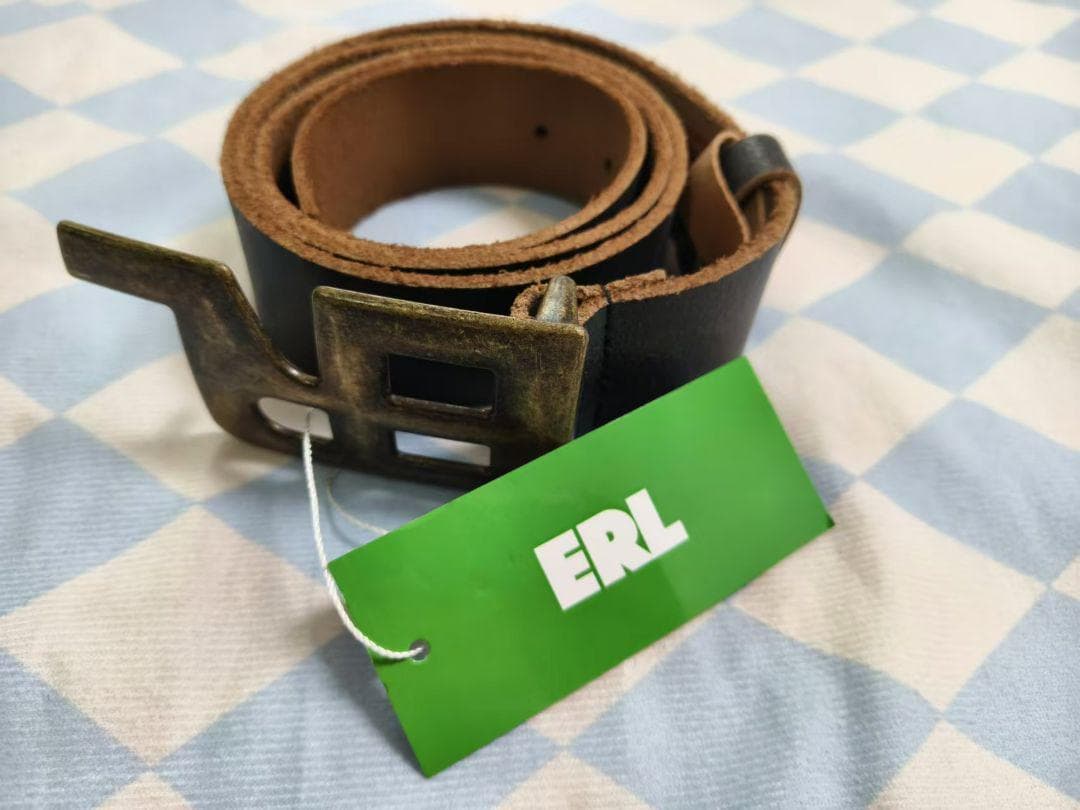 ERL logo-buckle ロゴバックル クラックレザーベルト#
