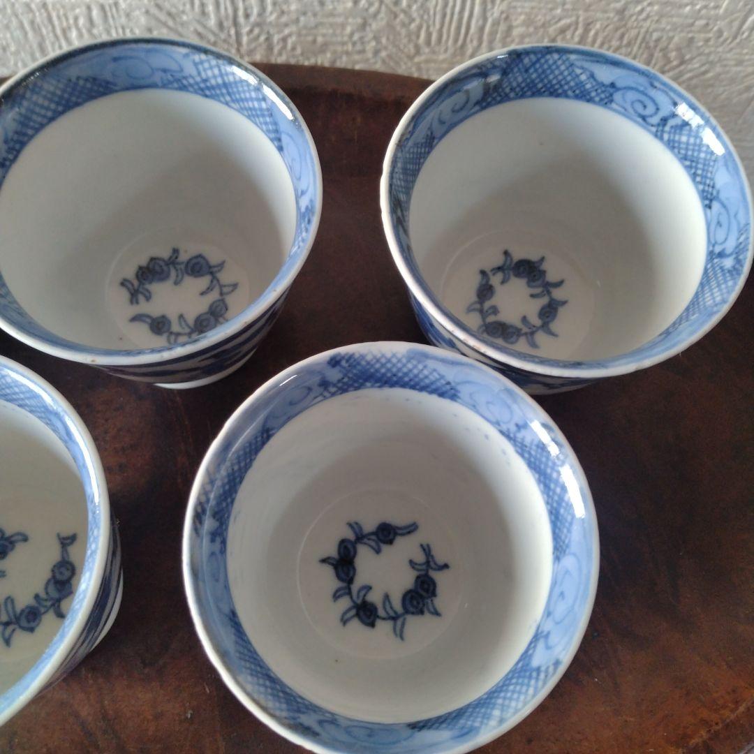 古伊万里染付麒麟文煎茶碗蕎麦猪口五客