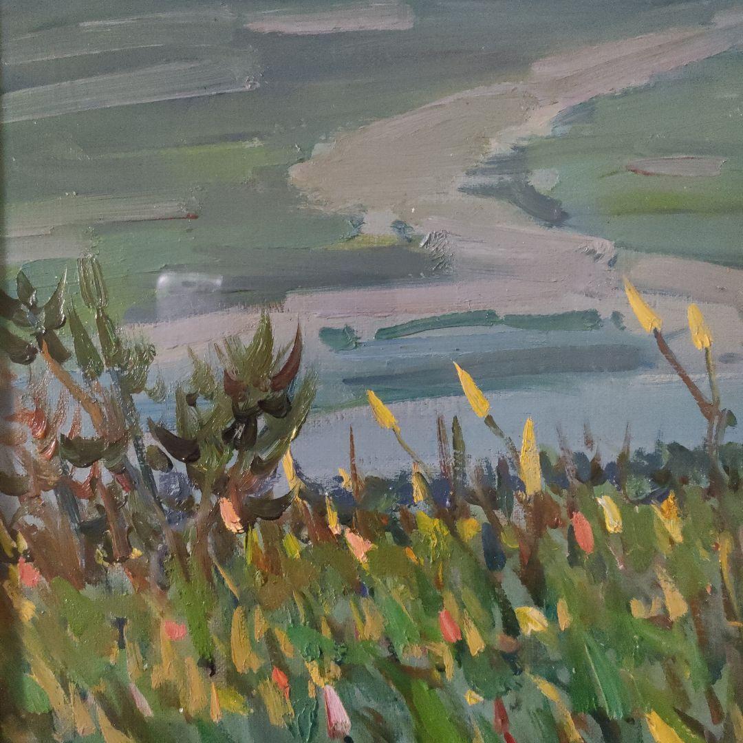 柳川喜八郎　油彩画　F6号『夏の山頂』、直筆サイン入、新品額装品