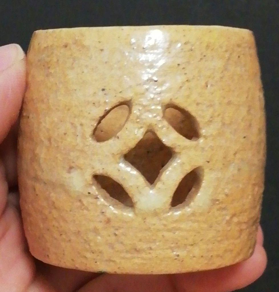 九代　大樋長左衛門作　大樋焼　七宝　透　蓋置　共箱　共布　茶道具