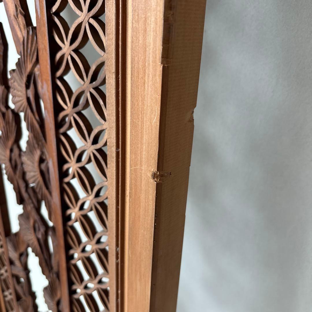 古い彫刻欄間　七宝組子　松　鷹　らんま　格子　手彫　木彫　木彫り　白木　当時物1