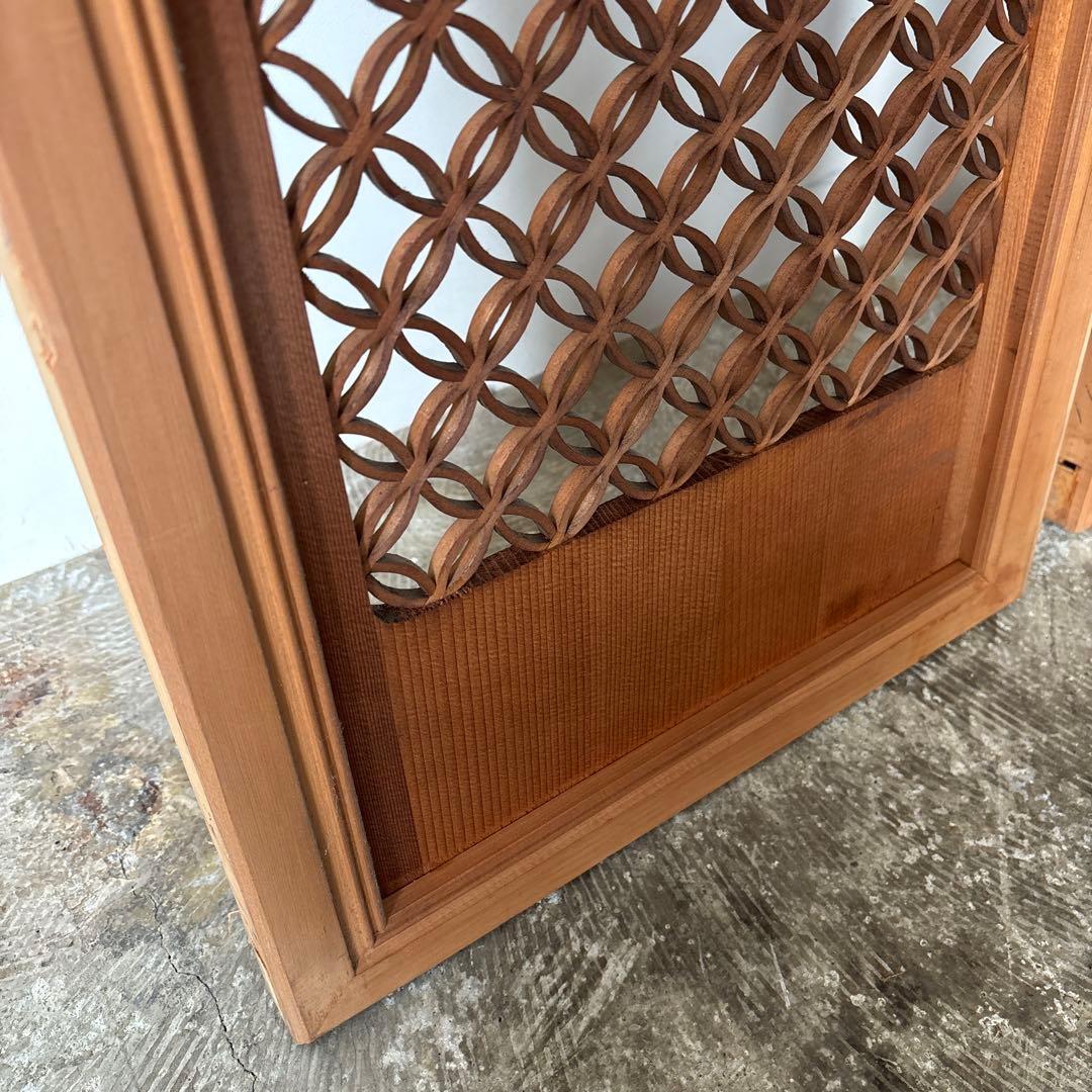 古い彫刻欄間　七宝組子　松　鷹　らんま　格子　手彫　木彫　木彫り　白木　当時物1