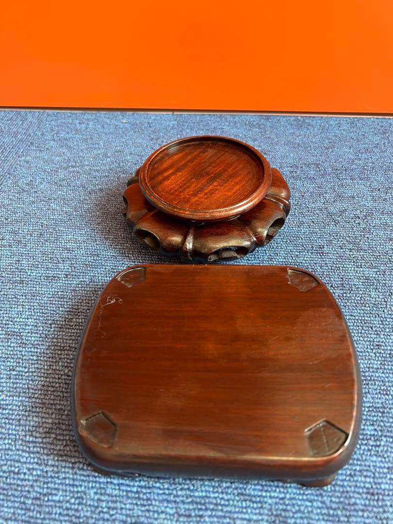 1065  中国美術　唐木花台　2客　香炉台　飾台　紫檀　盆栽台