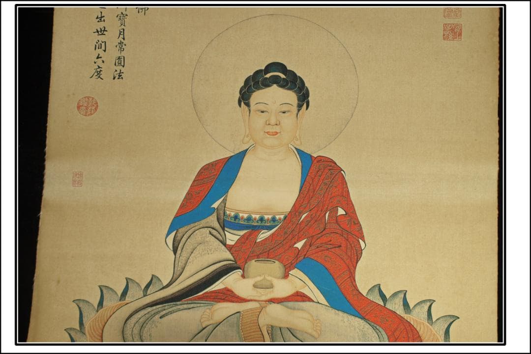 人物図丁观鹏作　 清末 肉筆唐物　掛け軸　捲り古美術古董品 BD468C11-4