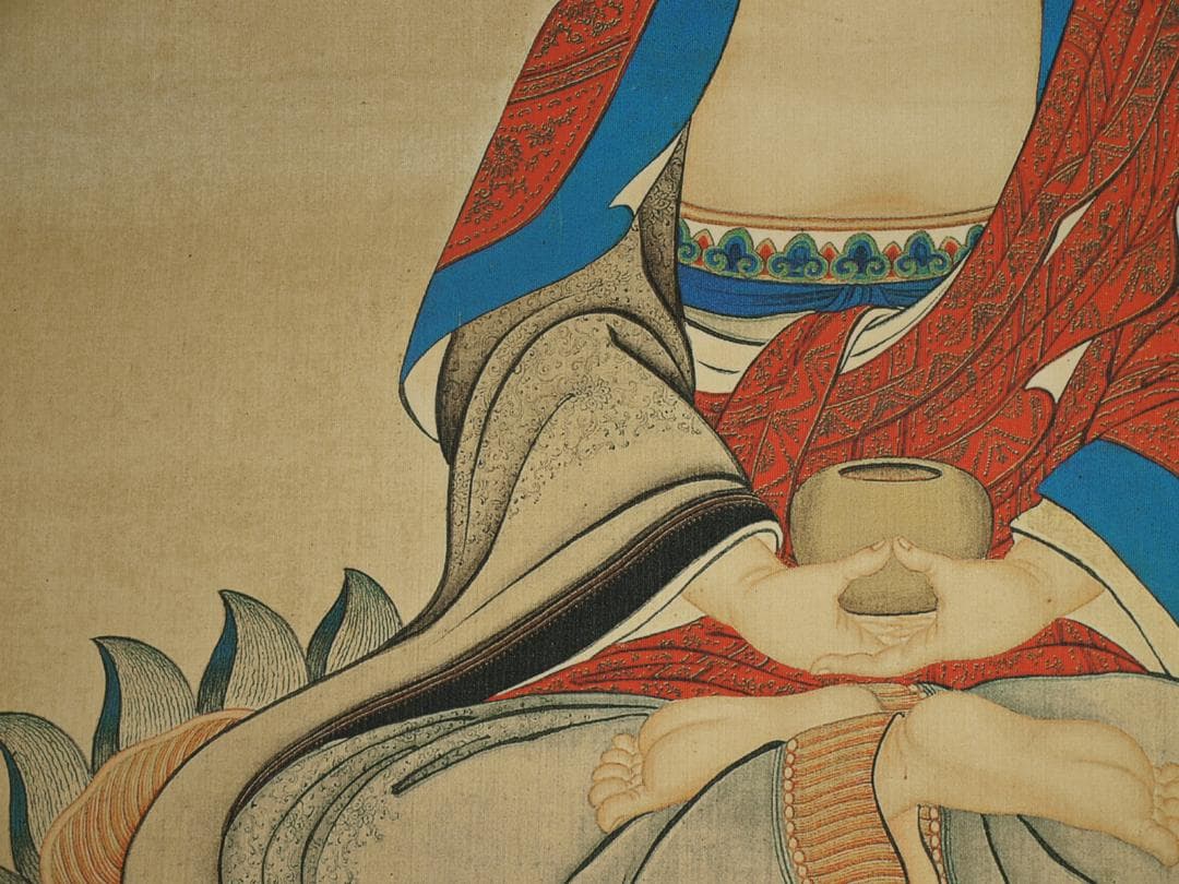 人物図丁观鹏作　 清末 肉筆唐物　掛け軸　捲り古美術古董品 BD468C11-4