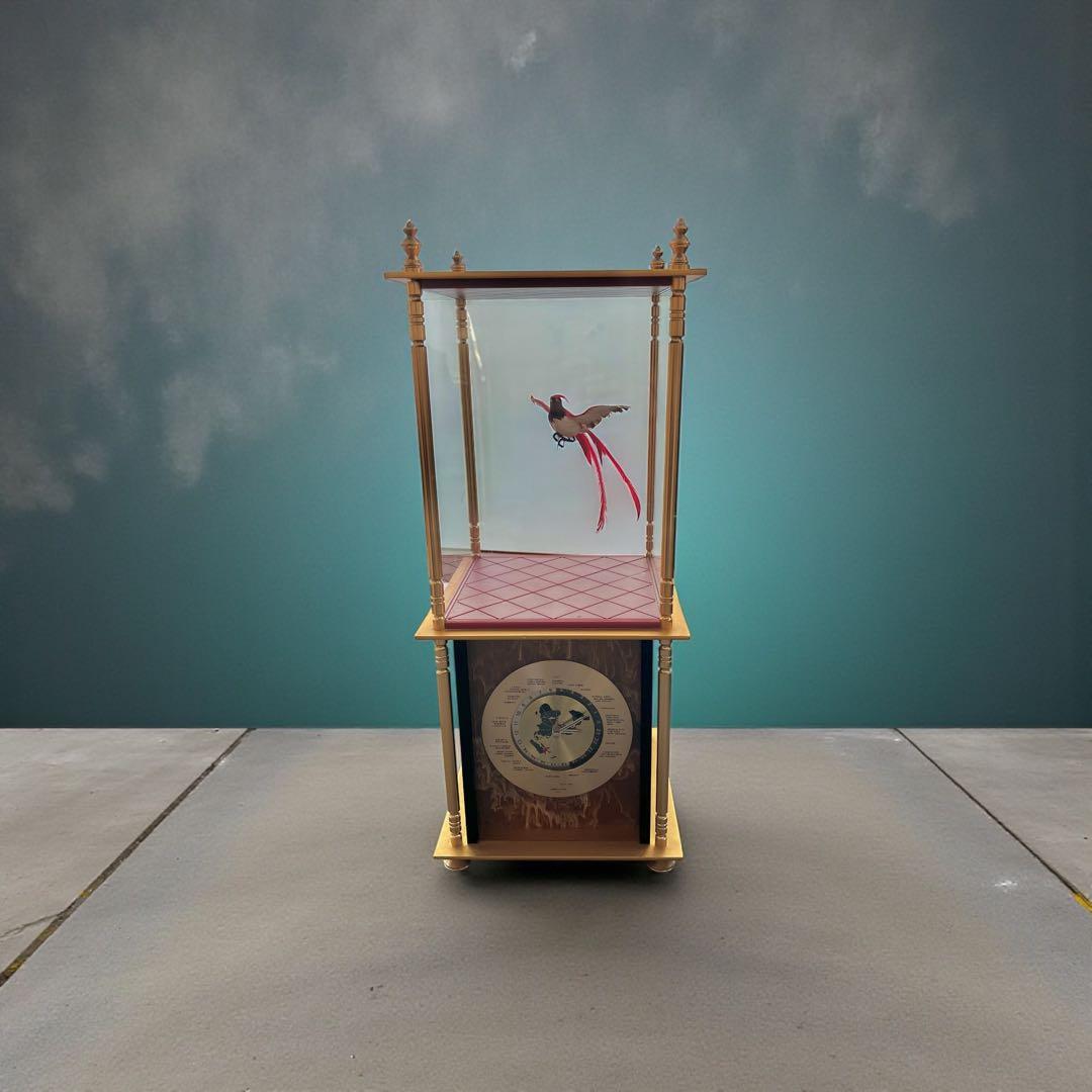 孔雀　置き物　時計付き　ガラスケース入り　昭和レトロ　飛行