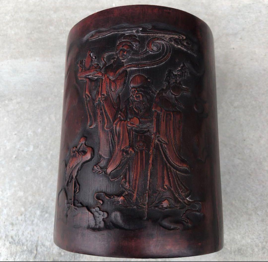 清時代　文房具 竹彫筆入 骨董品 美術品