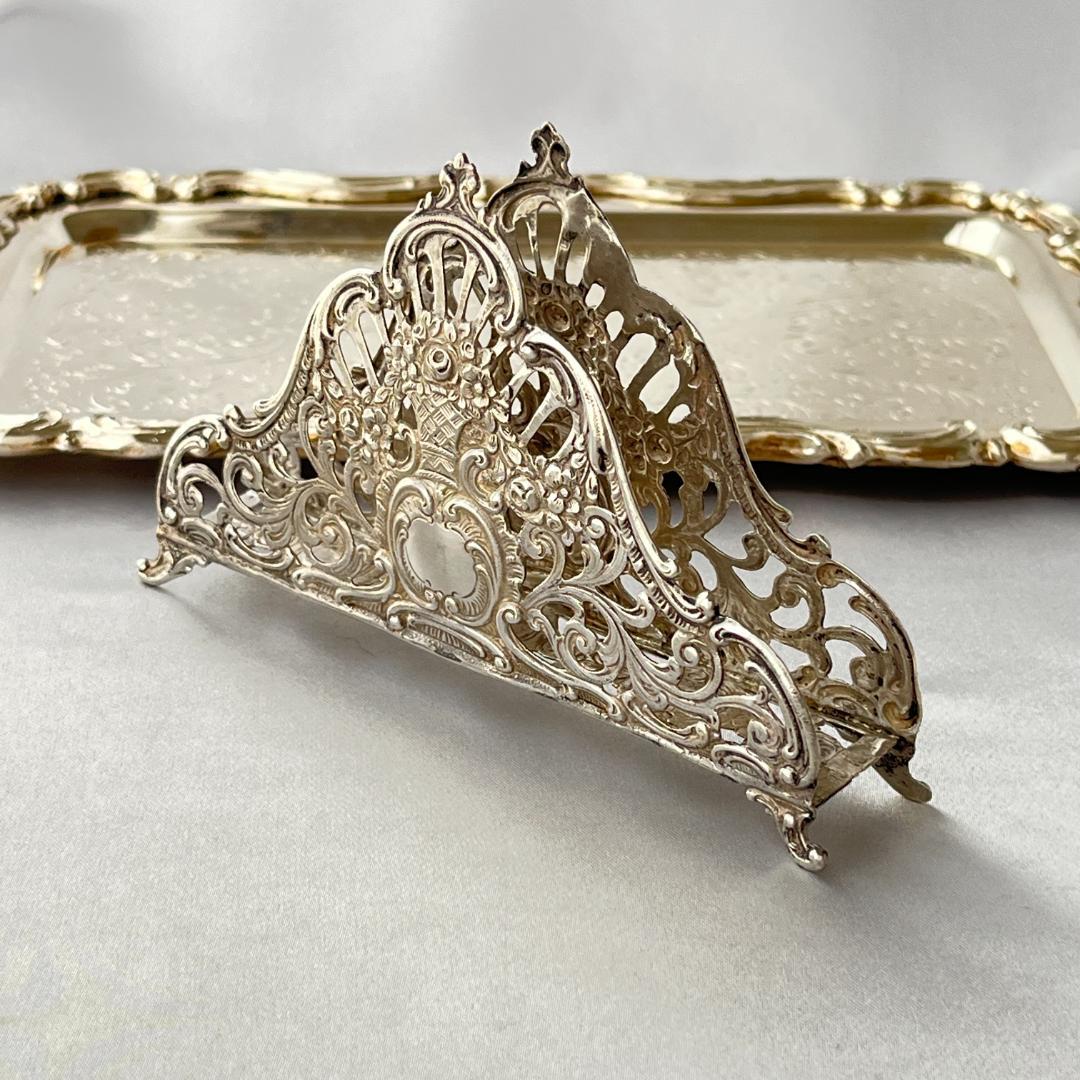 【ドイツ】 薔薇のナプキンホルダー / レターラック【純銀】12.5cm