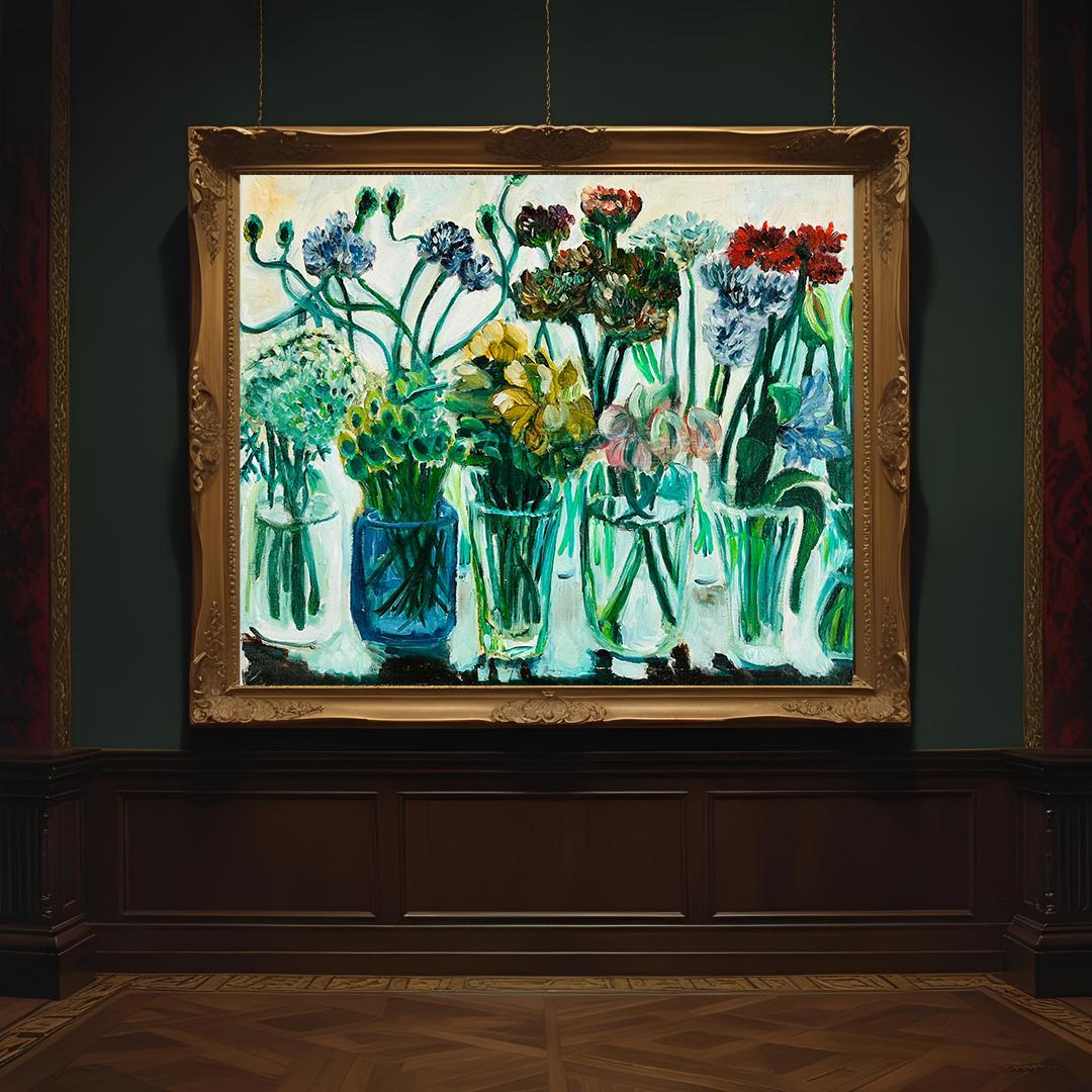 38×46㎝「窓辺の花瓶」油彩・原画・F8