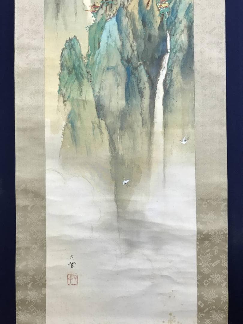 真作/貞翠/蓬莱山図/山水図/祝事山水図/掛軸/名家伝来/AE-163