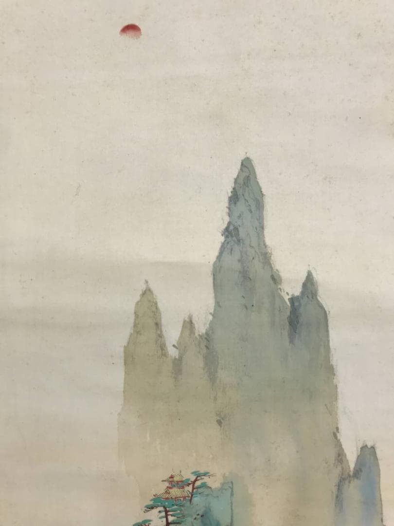 真作/貞翠/蓬莱山図/山水図/祝事山水図/掛軸/名家伝来/AE-163