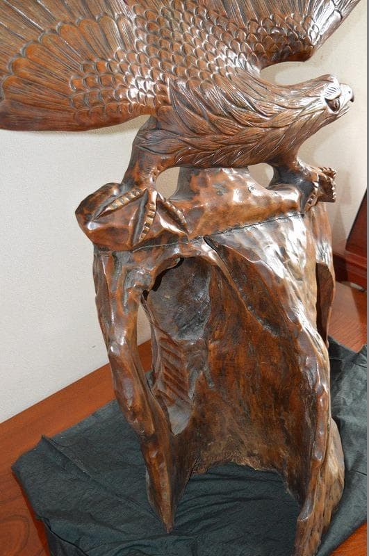大型木彫り　大きな鷲　木調　彫刻　骨董　古民具